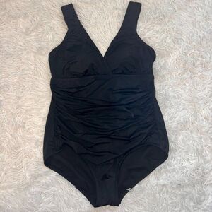 NEW Embrace Your Curves By Miracle Brands Black 1-piece Swimsuit, Ruching Sz  L